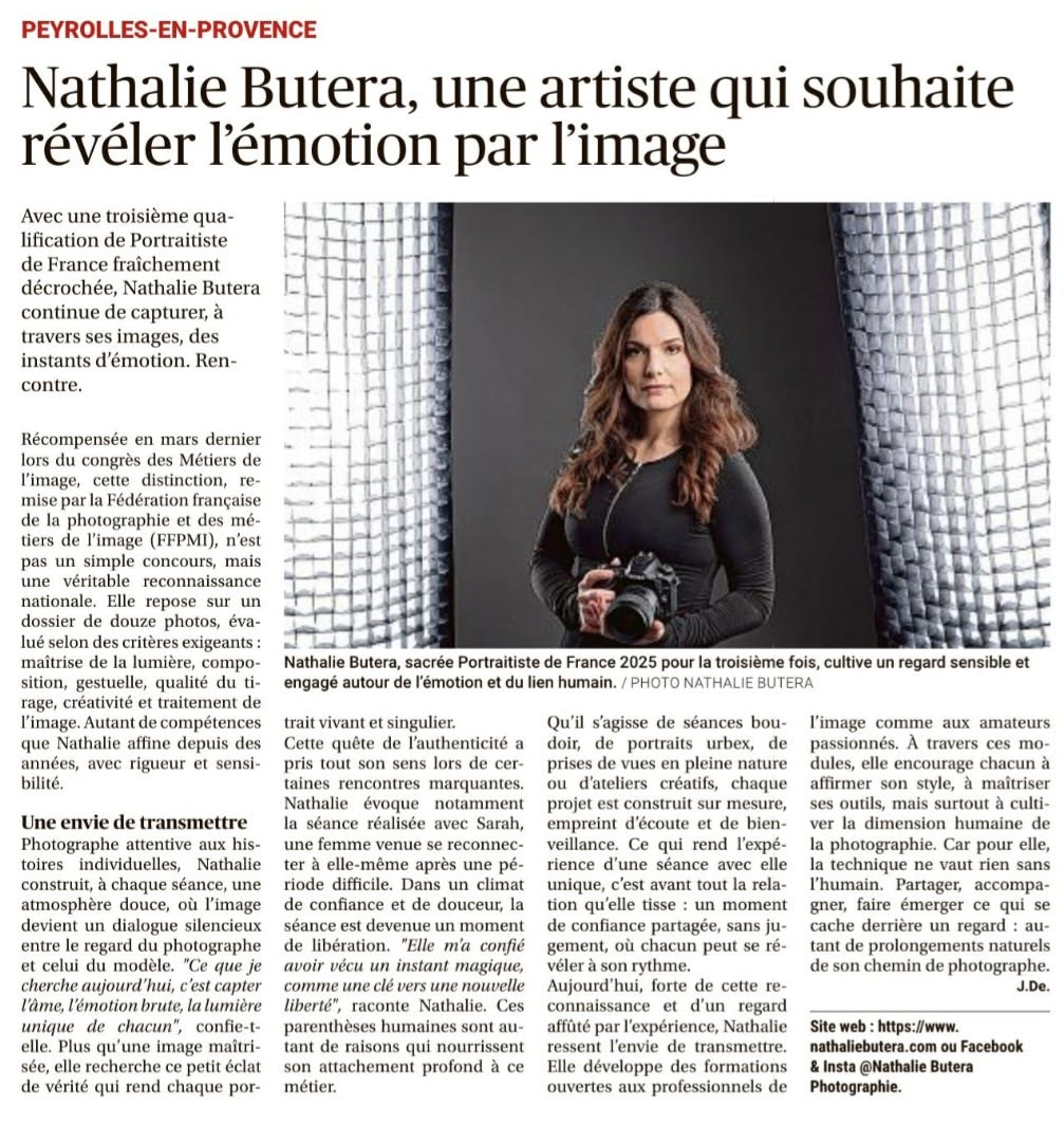 ARTICLE LA PROVENCE PORTRAITISTE DE FRANCE 2025 - Nathalie Butera